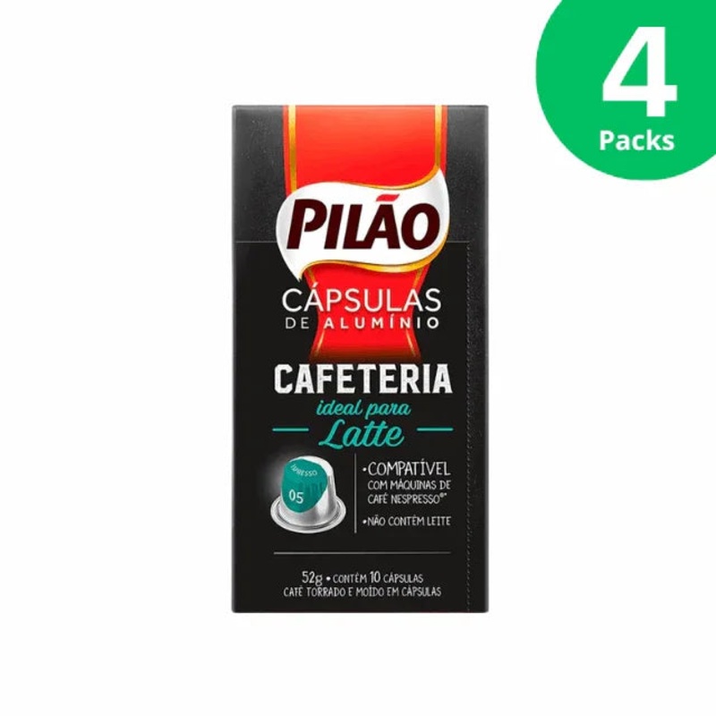 4-Pack Pilo Cafeteria Coffee Capsules – Aluminum – 4 x 52g/1.83oz 10 caps – Nespresso Compatible