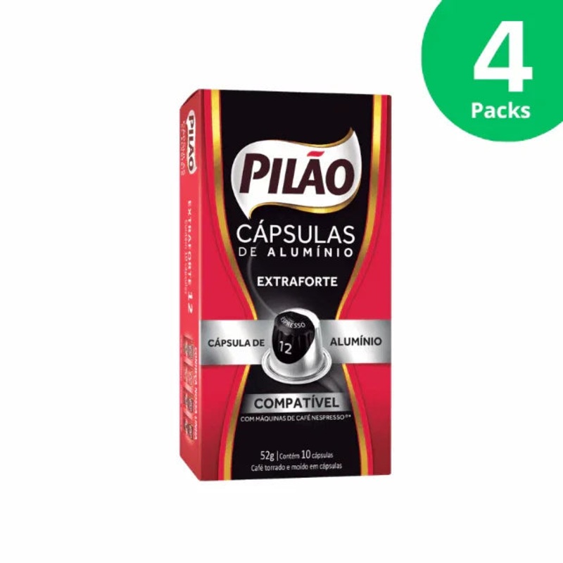 4-Pack Pilo Extra Forte Coffee Capsules – Aluminum – 4 x 52g/1.83oz 10 caps – Nespresso Compatible