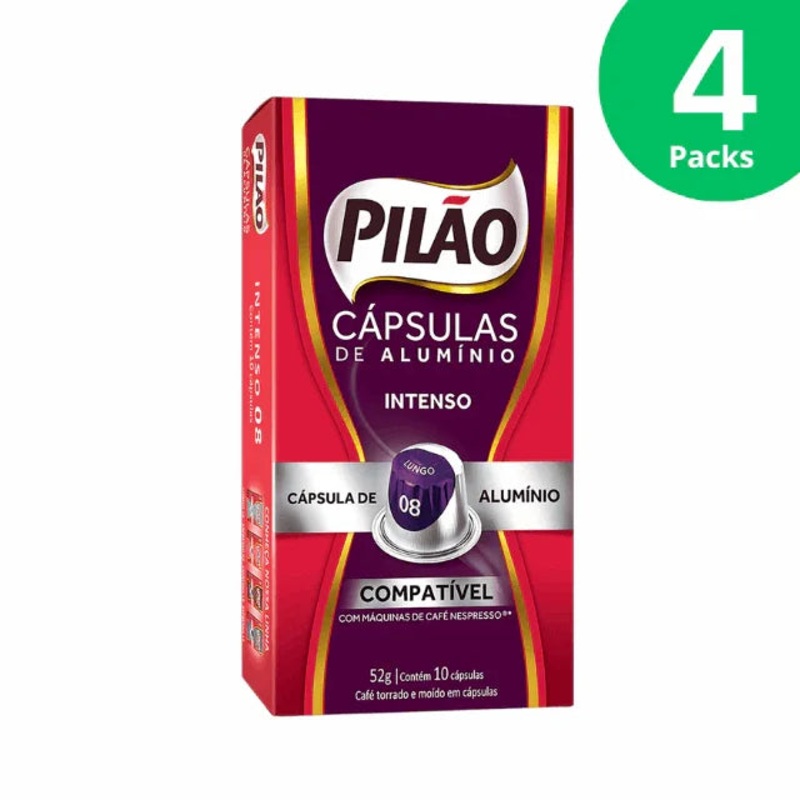 4-Pack Pilo Intense Coffee Capsules – Aluminum – 4 x 52g/1.83oz 10 caps – Nespresso Compatible