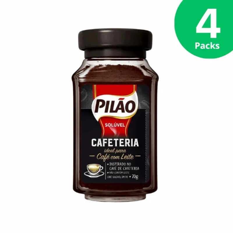 4-Pack Pilo Soluble Instant Coffee Cafeteria Glass Jar – 4 x 70g (2.47 oz)