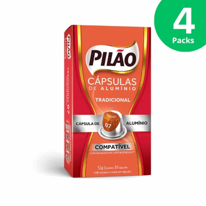 4-Pack Pilo Traditional Coffee Capsules – Aluminum – 4 x 52g/1.83oz 10 caps – Nespresso Compatible