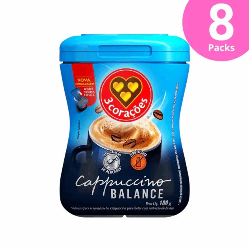 8-Pack 3 Coraes Cappuccino Balance Lactose-Free Instant Mix – 8 x 180g (6.35 oz) – Sugar-Free