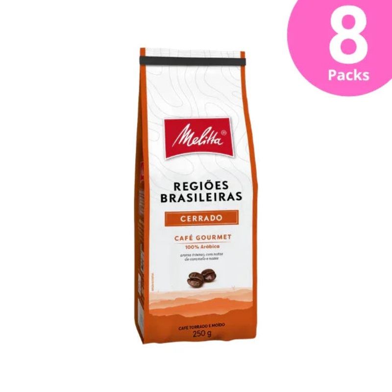 8-Pack Cerrado Melitta Gourmet Coffee Brazilian Regions – 8 x 250g / 8.8oz – Brazilian Arabica Coffee