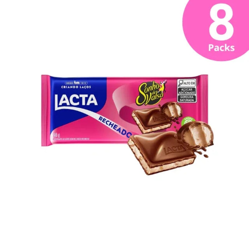 8-Pack Chocolate Lacta Bar with Sonho De Valsa Filling – 8 x 98G (3.45 oz)