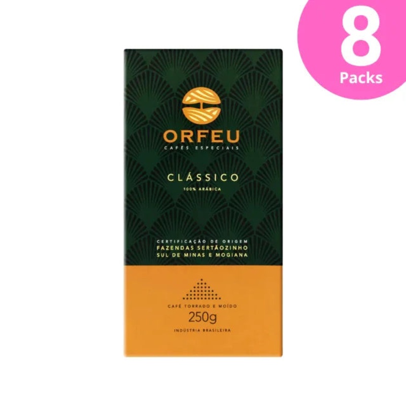 8-Pack Orfeu Classic Roasted and Ground Coffee 8 x 250g (8.82 oz) – 100% Arabica | Brazilian Arabica Coffee