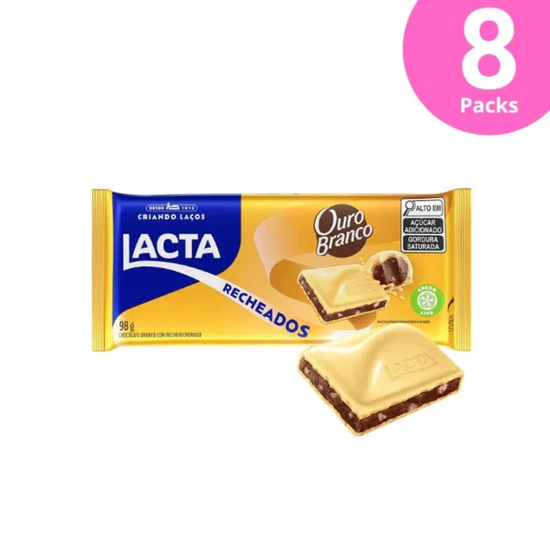 8-Pack Ouro Branco Lacta White Chocolate Filled Bar – 8 x 98g (3.45oz)