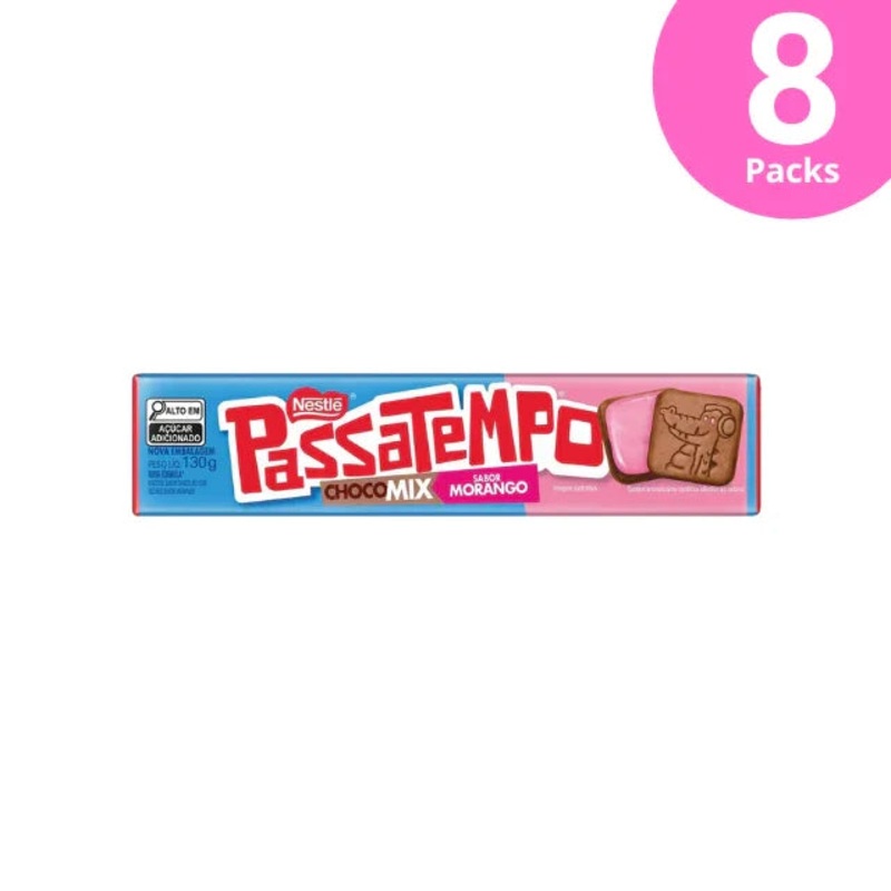 8-Pack Passatempo Choco Mix: Delightful Chocolate and Strawberry Cream-Filled Cookies – 8 x 130g (4,5oz)