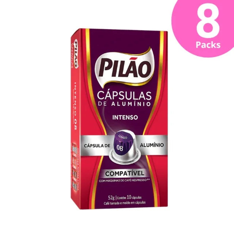 8-Pack Pilo Intense Coffee Capsules – Aluminum – 8 x 52g/1.83oz 10 caps – Nespresso Compatible