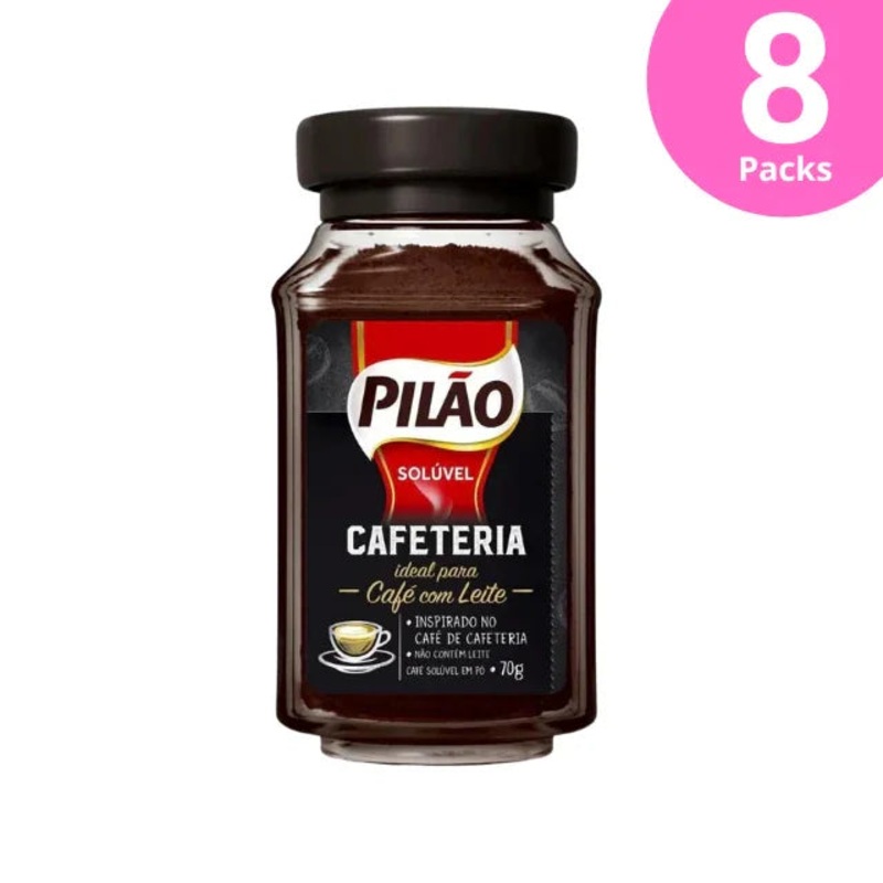8-Pack Pilo Soluble Instant Coffee Cafeteria Glass Jar – 8 x 70g (2.47 oz)