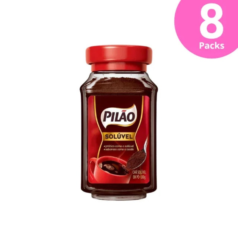 8-Pack Pilo Soluble Instant Coffee Glass Jar – 8 x 100g (3.53 oz) – Strong and Flavorful