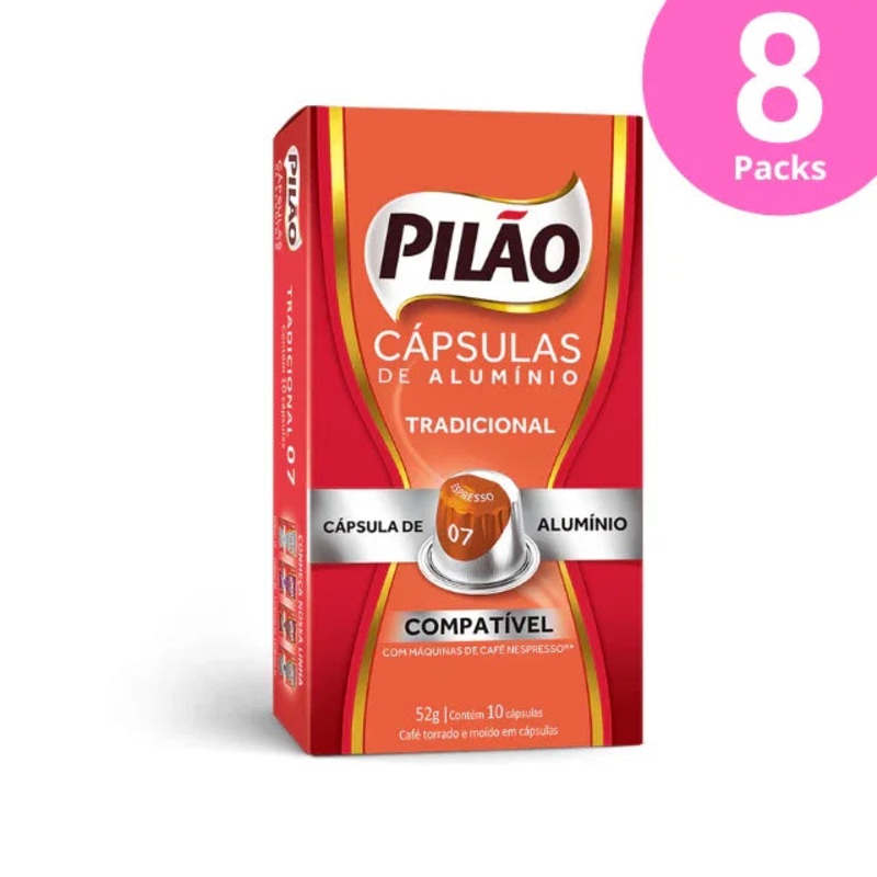 8-Pack Pilo Traditional Coffee Capsules – Aluminum – 8 x 52g/1.83oz 10 caps – Nespresso Compatible