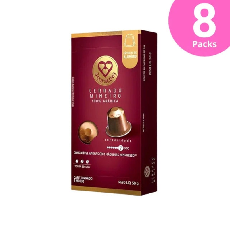8-Pack3 Coraes Cerrado Mineiro Coffee Pods Nespresso Compatible – 8 x 50g (1.76 oz), 10 Capsules