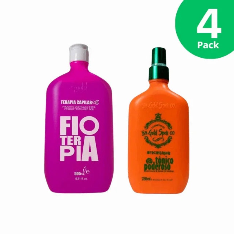 4-Pack Gold Spell Hair Care Duo: 4 x Powerful Hair Tonic 250ml (8.45 oz) & 4 x Fioterapia Progressive Hair Therapy 500ml (16.9 oz)