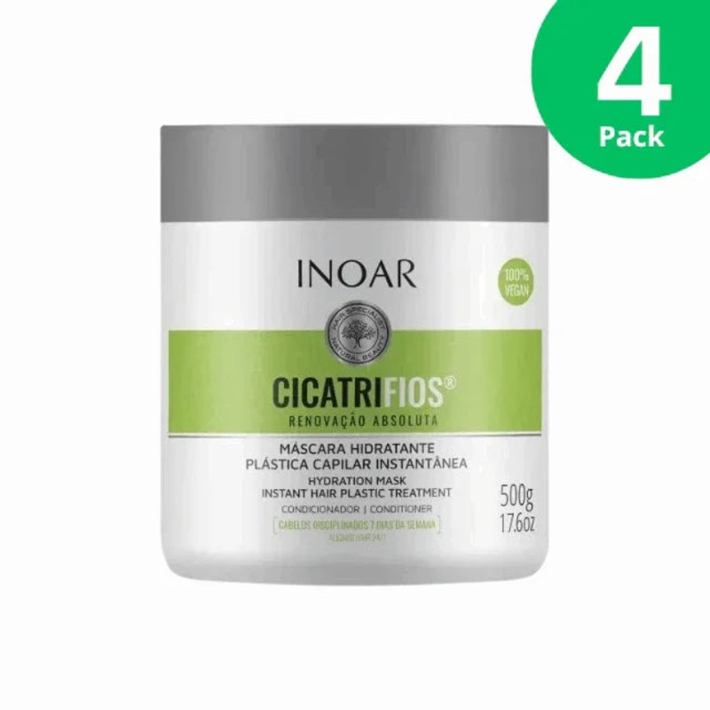4-Pack Inoar Cicatrifios Hair Mask – Instant Hair Plastic Treatment Hydration Mask – 4 x 500g / 17.6 oz