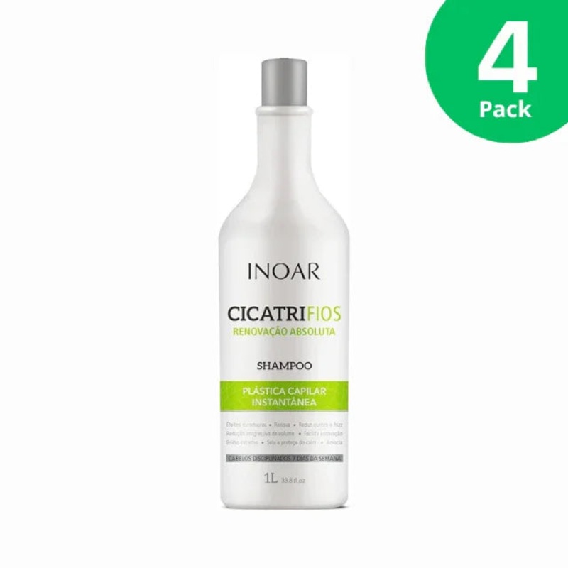 4-Pack Inoar Cicatrifios Hair Plastic Surgery Shampoo – 4x 33.8 oz (1L)  Intensive Repair with Argan Oil, Frizz Reduction, and Shine