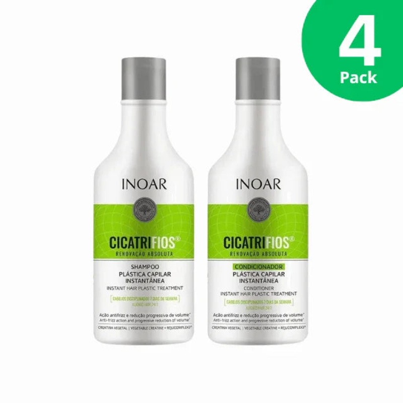 4-Pack INOAR CICATRIFIOS Hair Treatment Kit – Shampoo & Conditioner – 4 x 8.45 oz / 250 ml each