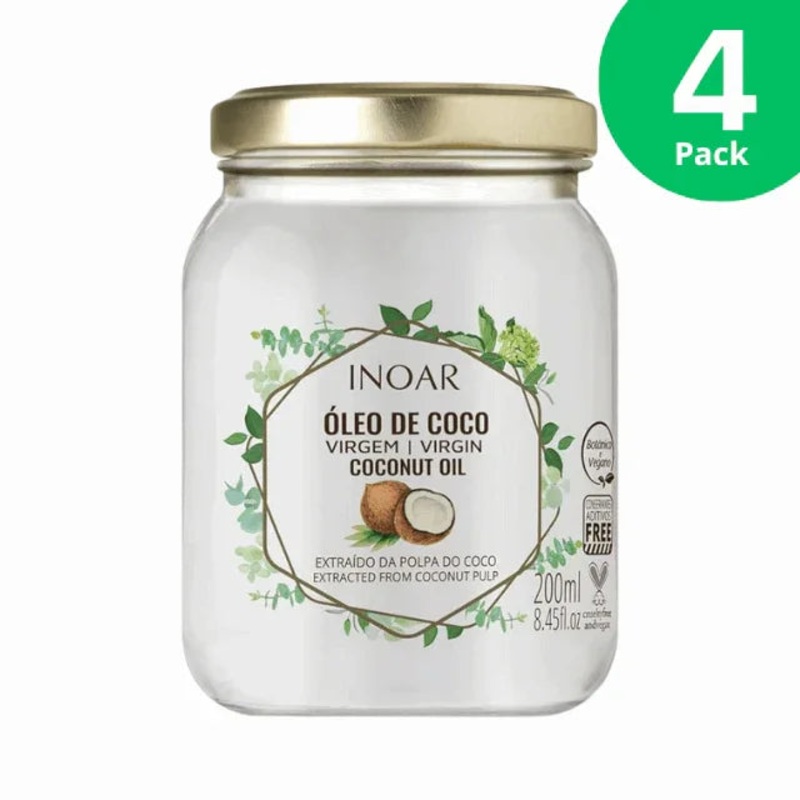 4-Pack Inoar Virgin Coconut Oil for Hair  4 x 200ml (7 oz)