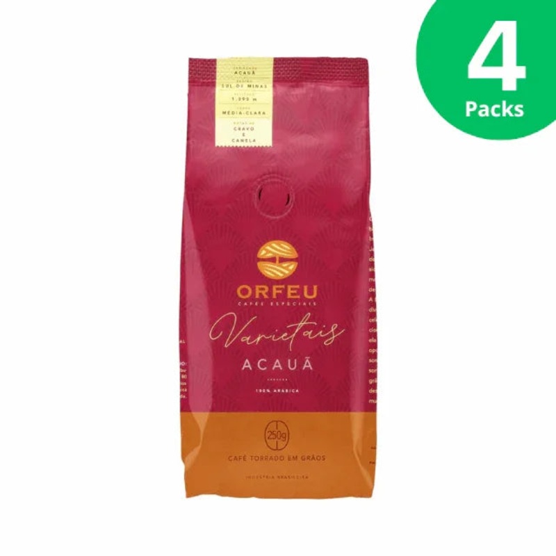 4-Pack Orfeu Acau Coffee Beans, Sul de Minas, 100% Arabica – 4 x 250g / 8.8oz – Varietal Line
