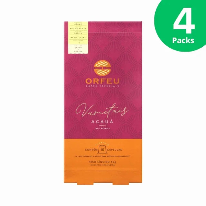 4-Pack Orfeu Acau Coffee Capsules, Nespresso Compatible – 4 x 10 capsules – 50g (1.76oz)