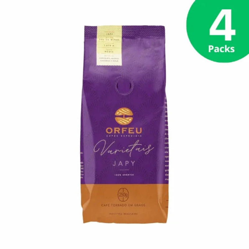 4-Pack Orfeu Japy Coffee Beans, Sul de Minas, 100% Arabica – 4 x 250g / 8.8oz – Varietal Line