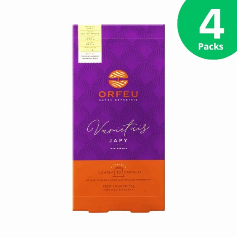 4-Pack Orfeu Japy Coffee Capsules, Compatible with Nespresso Machines, 4 x 10 Capsules, 50g / 1.76oz