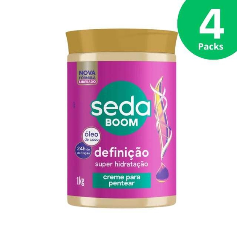 4-Pack Seda Boom Combing cream – Cream for Curly Hair – Definition Super Hydration  – 4 x 1kg / 35.3 oz
