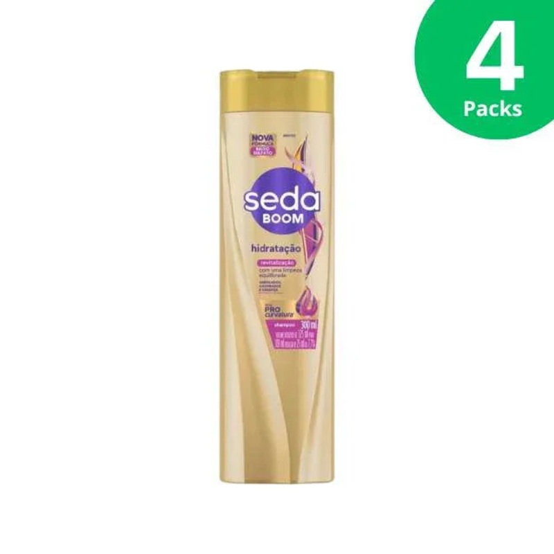 4-Pack Seda Boom Hydration Shampoo – Low Sulfate Formula with Collagen & Macadamia Oil – 4 x 300ml / 10.14oz
