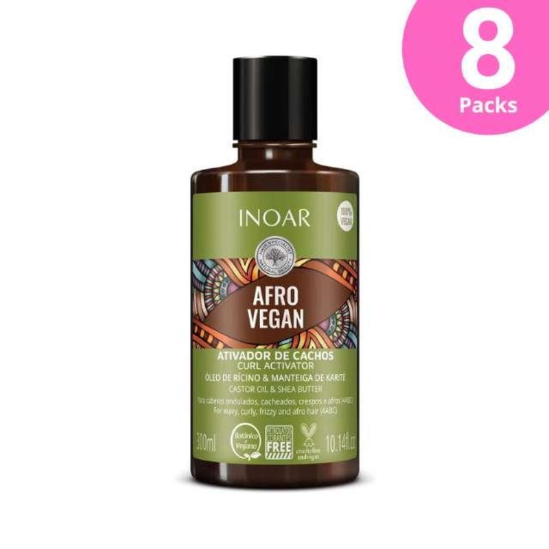8-Pack Inoar Afro Vegan Curl Activator with Castor Oil & Shea Butter – 8 x 300ml / 10.14 oz