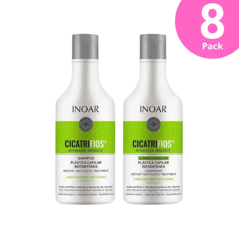 8-Pack INOAR CICATRIFIOS Hair Treatment Kit – Shampoo & Conditioner – 8 x 8.45 oz / 250 ml each
