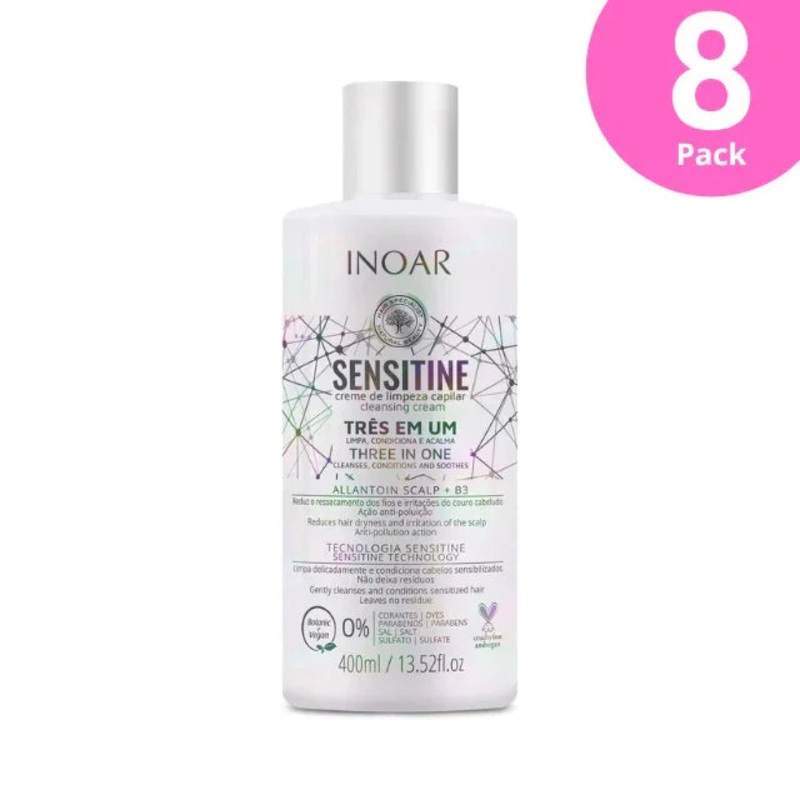 8-Pack Inoar Sensitine 3-in-1 Cleansing Cream – 8 x 13.52 fl. oz (400 ml)