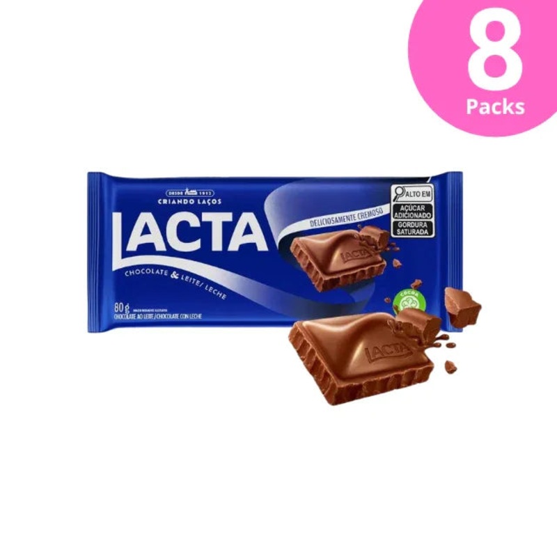 8-Pack Lacta Classic Milk Chocolate Bar – 8 x  80g (2.82 oz) – Smooth and Creamy Indulgence