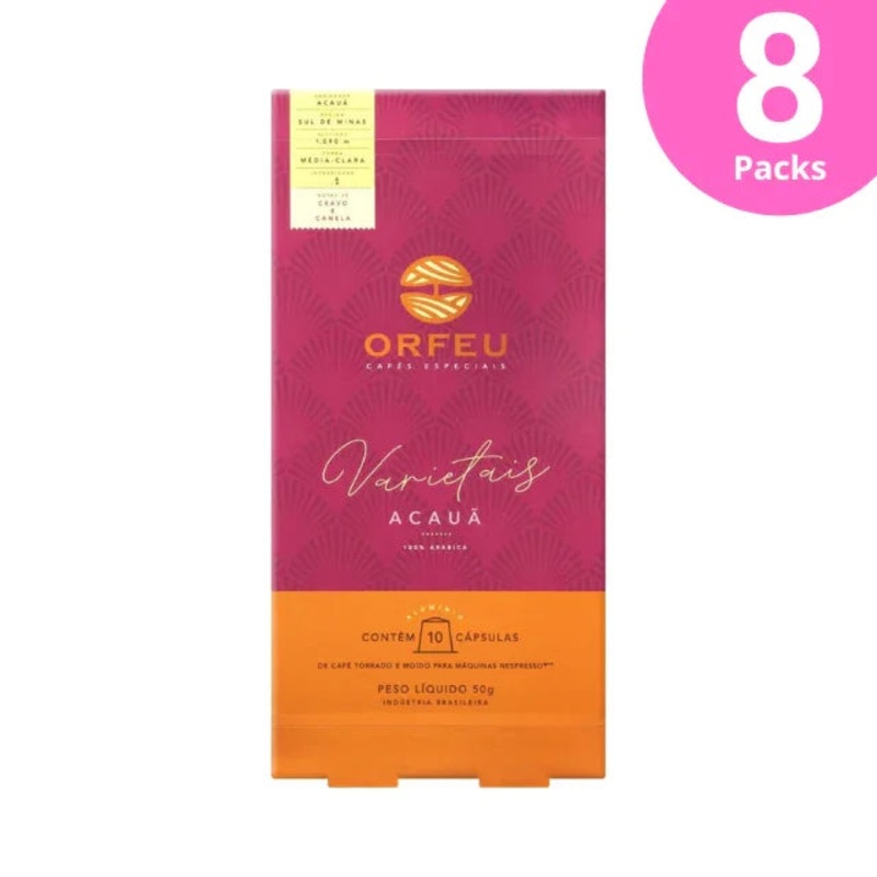 8-Pack Orfeu Acau Coffee Capsules, Nespresso Compatible – 8 x 10 capsules – 50g (1.76oz)