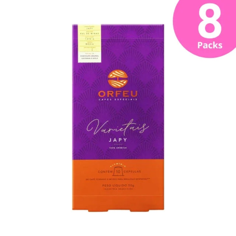 8-Pack Orfeu Japy Coffee Capsules, Compatible with Nespresso Machines, 8 x 10 Capsules, 50g / 1.76oz