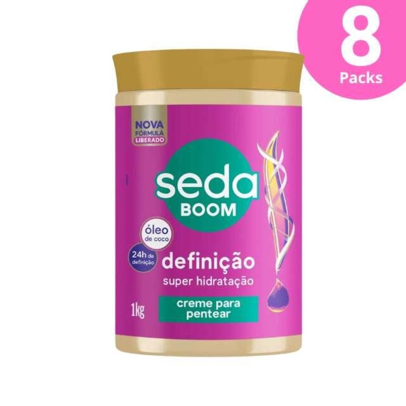8-Pack Seda Boom Combing cream – Cream for Curly Hair – Definition Super Hydration  – 8 x 1kg / 35.3 oz