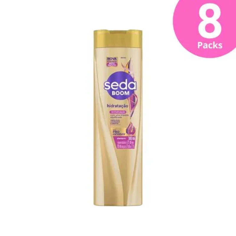 8-Pack Seda Boom Hydration Shampoo – Low Sulfate Formula with Collagen & Macadamia Oil – 8 x 300ml / 10.14oz