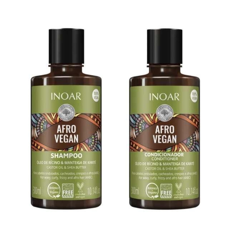 Inoar Afro Vegan Kit Shampoo and Conditioner with Castor Oil & Shea Butter – 300ml / 10.14 oz
