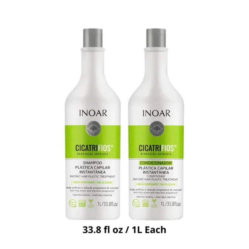 Inoar CicatriFios Hair Treatment Kit Shampoo and Conditioner  (2 x 33.8 fl oz / 1L) Instant Hair Plastic Treatment
