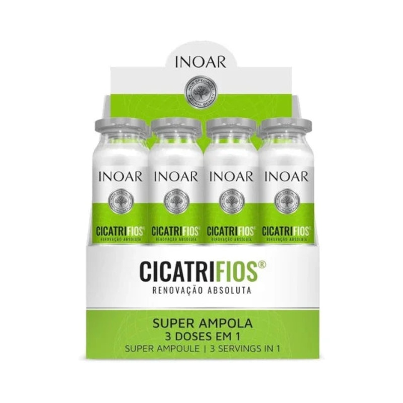 INOAR Cicatrifios Super Ampoule Hair Plastic Surgery (3 Servings in 1) – 45 ml Kit of 12 Ampoules