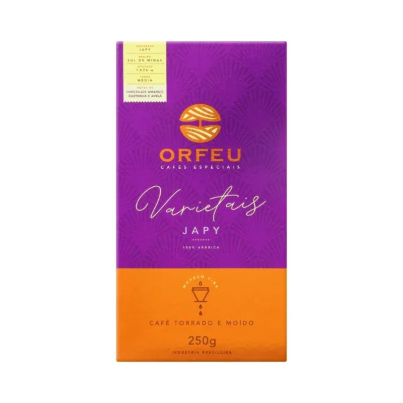 Orfeu Varietais Japy Roast and Ground Coffee – 100% Arabica, Sul de Minas, 250g (8.8 oz) – Notes of Dark Chocolate, Hazelnut, and Walnut
