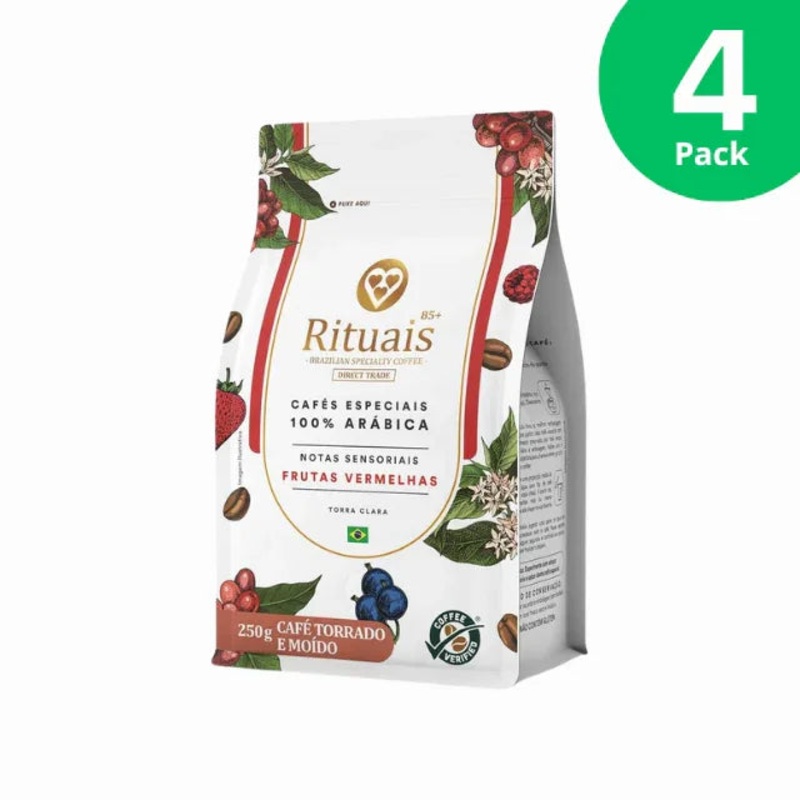 4-Pack 3 Coraes Premium Specialty Ground Coffee Rituais 85+, Red Fruits Notes, 4 x 250g (8.8 oz)