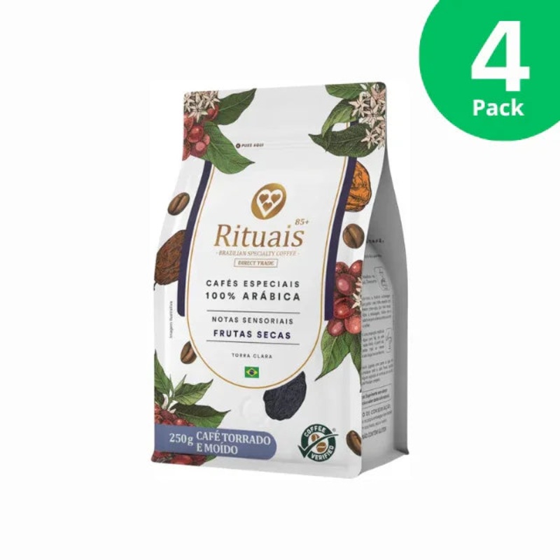 4-Pack 3 Coraes Rituais Premium Specialty Ground Coffee:  85+, Dried Fruit Aroma, 4 x 250g (8.82 oz)