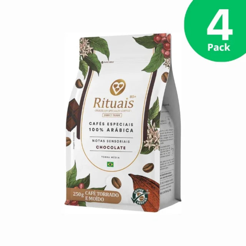 4-Pack 3 Coraes Rituais Specialty 85+ Ground Coffee, Chocolate Aroma – 100% Arabica – 4 x 250g (8.8 oz)