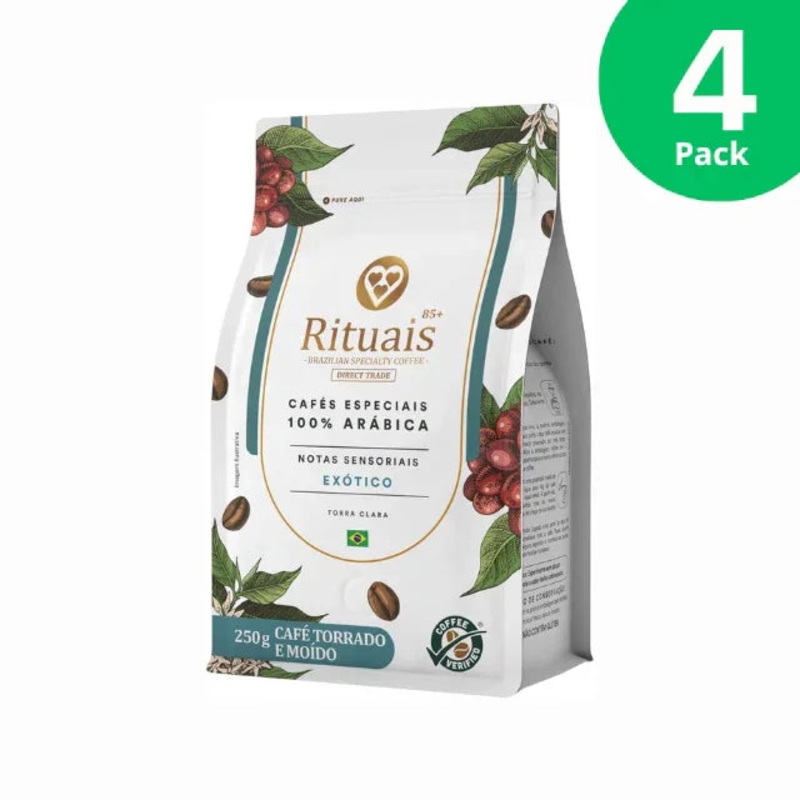4-Pack 3 Coraes Rituais Specialty Coffee  Ground Coffee, Exotic Aroma, Light Roast, 4 x 250g (8.8 oz)
