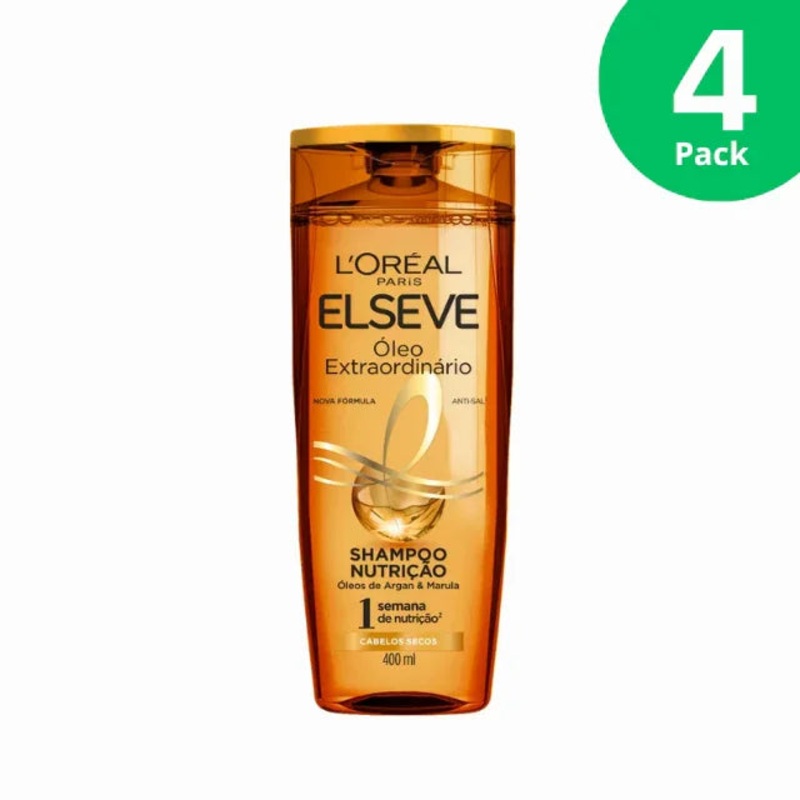 4-Pack Elseve L’Oral Paris Extraordinary Oil – Nutritive Shampoo, 4 x 400ml (13.5 oz)