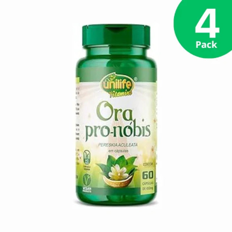 4-Pack Ora Pro-Nbis – 4 x 60 Capsules of Pereskia Aculeata – Vegan-Friendly – 450mg Each