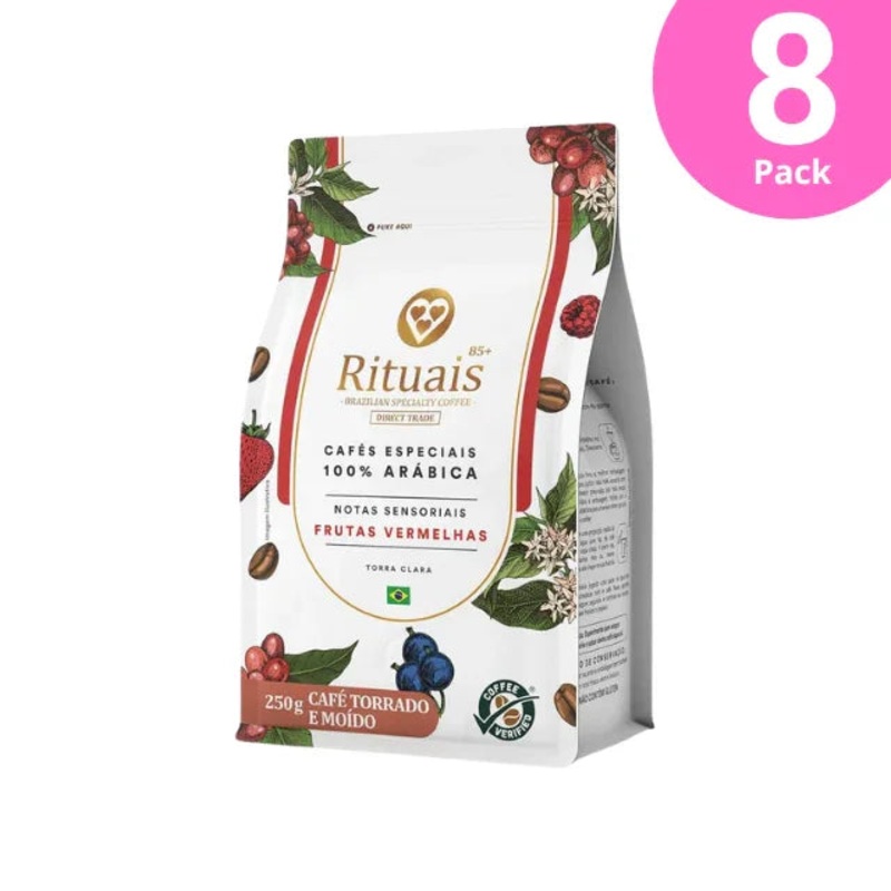 8-Pack 3 Coraes Premium Specialty Ground Coffee Rituais 85+, Red Fruits Notes, 8 x 250g (8.8 oz)