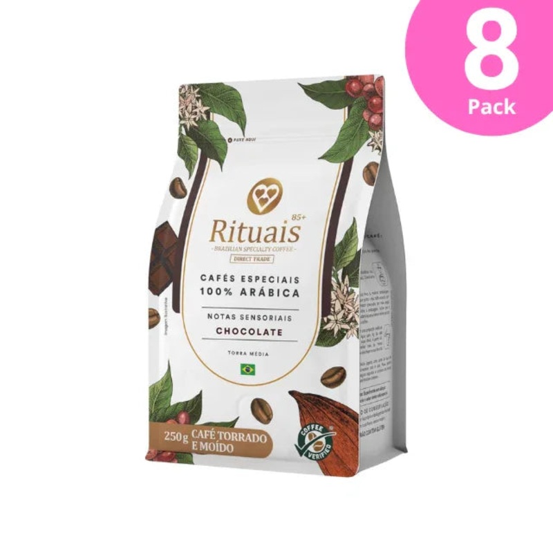 8-Pack 3 Coraes Rituais Specialty 85+ Ground Coffee, Chocolate Aroma – 100% Arabica – 8 x 250g (8.8 oz)