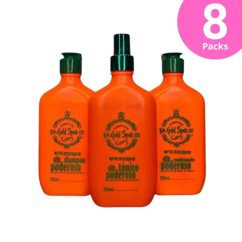 8-Pack Gold Spell Co. Powerful Hair Care Kit – 3-Piece Set (Shampoo, Conditioner, Tonic) – 8 x 250ml (8.45 oz) Each