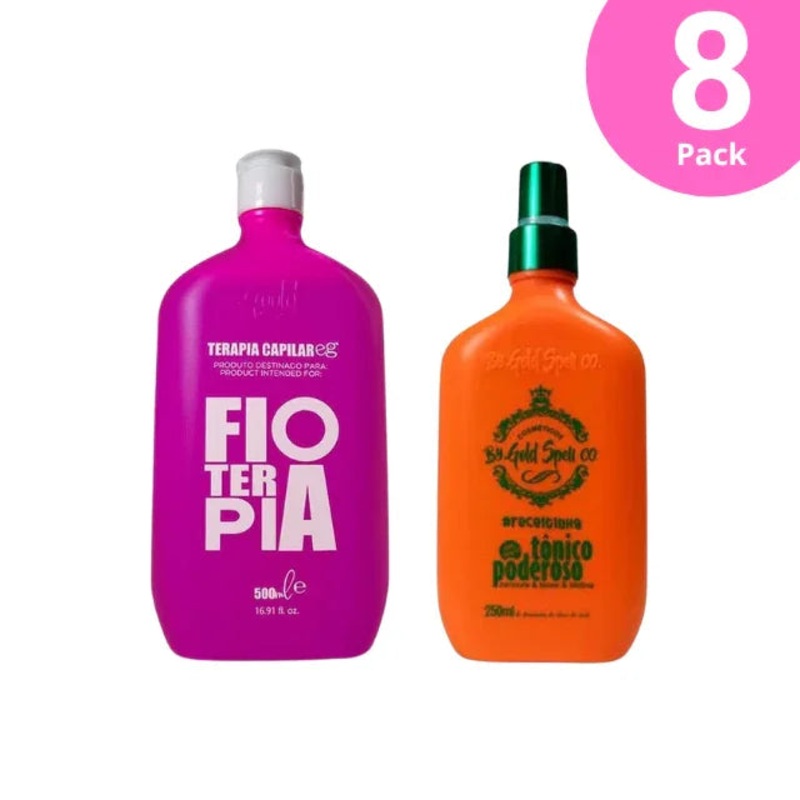 8-Pack Gold Spell Hair Care Duo: 8 x Powerful Hair Tonic 250ml (8.45 oz) & 8 x Fioterapia Progressive Hair Therapy 500ml (16.9 oz)