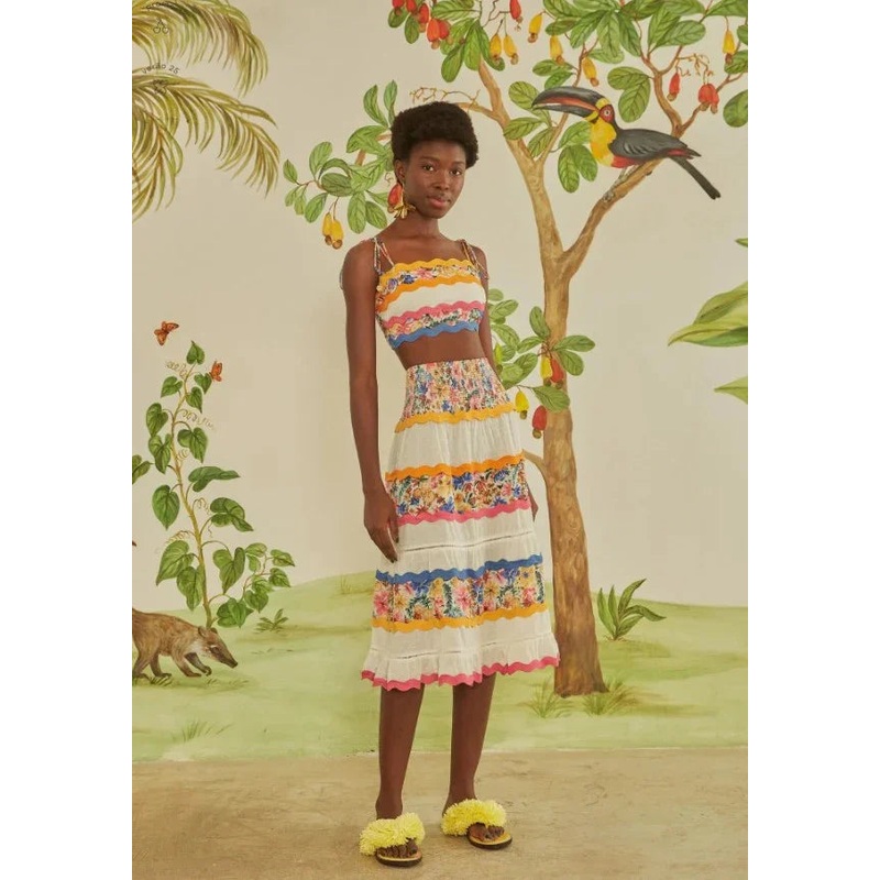 Personal Shopper | Buy from Brazil -Saia Artesanal Leno Floraline Lenco Floraline_Off White (FARM)) – 1 units (DDP)